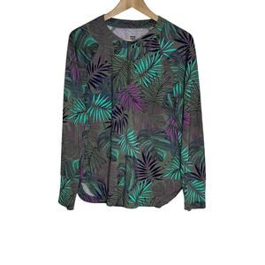 Title Nine Long Sleeve Rash Guard Swim Sun Top Womens Large Green Leaf Print